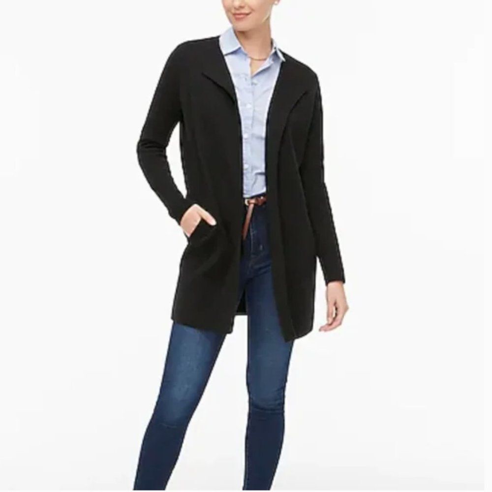 J. Crew Vanessa Sweater Jacket Black Cardigan Open Front Pockets Small AC619